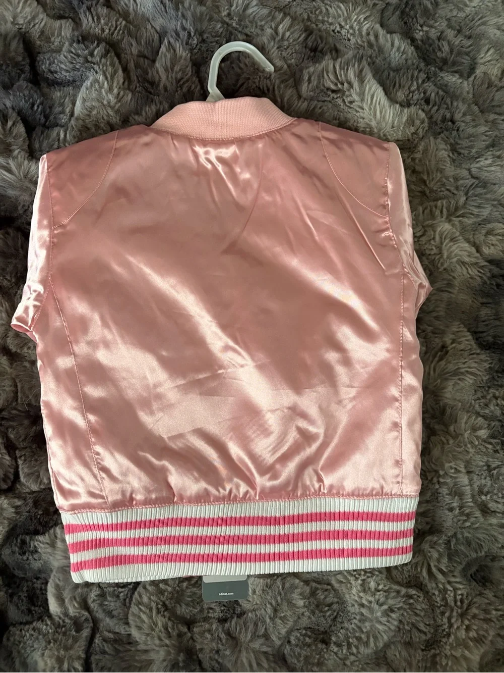 Adidas Pink Satin Kids Bomber Jacket with Heart Embroidery